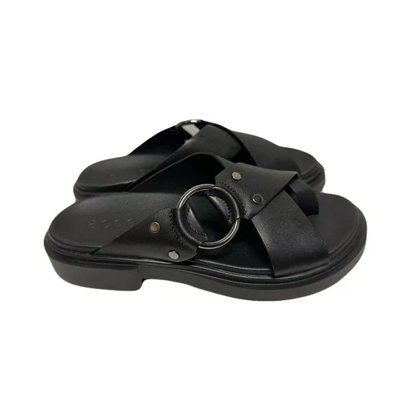 NEW Ecco Womens Size 6-6.5 / 37 Black Leather Ring Metropole Seoul Sandals $140 - Picture 4 of 8